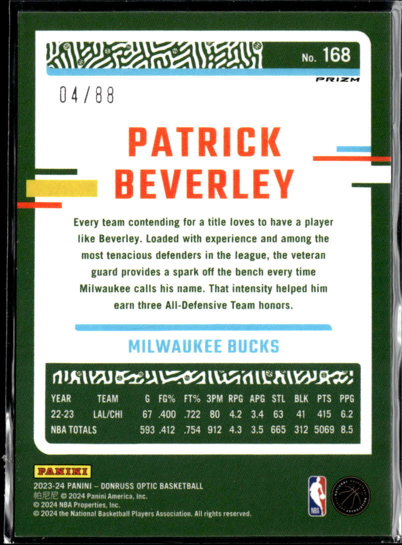 Patrick Beverley 2023-24 Optic Red Choice 4/88 Milwaukee Bucks
