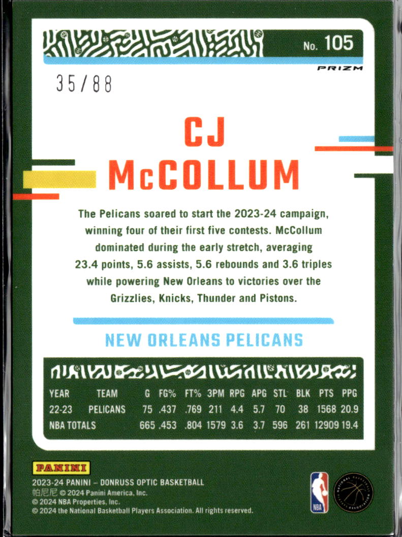 CJ McCollum 2023-24 Optic Red Choice 35/88 New Orleans Pelicans