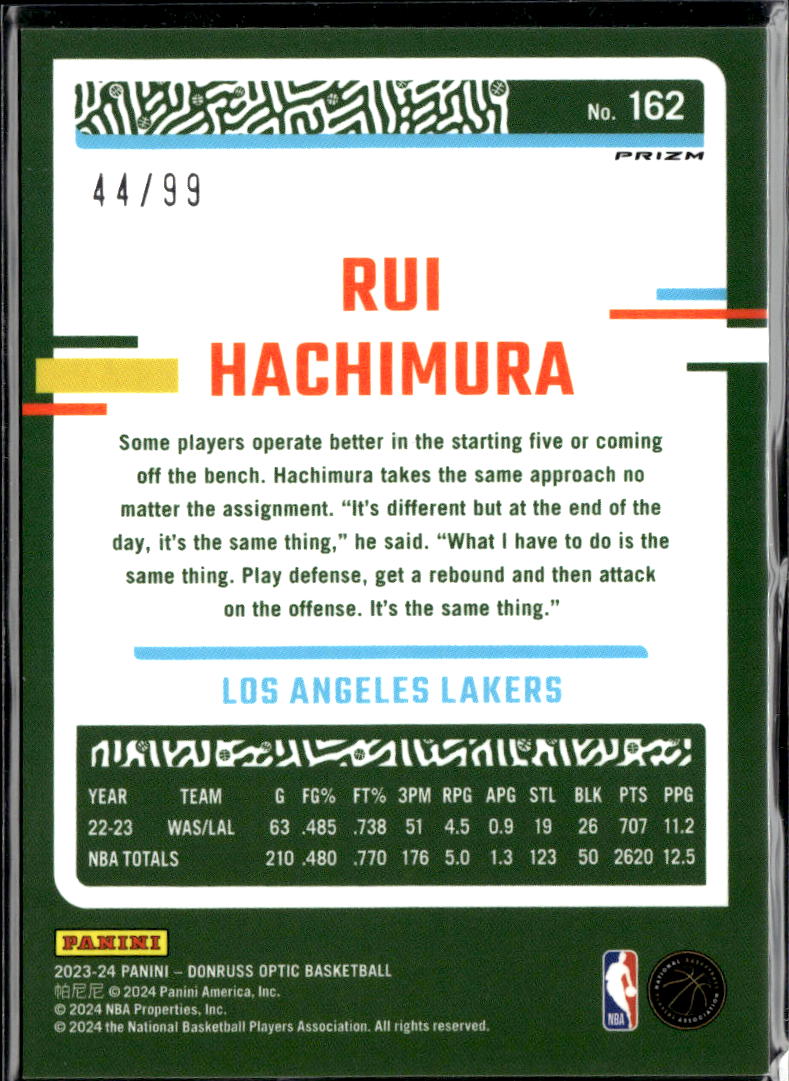 Rui Hachimura 2023-24 Optic Red Prizm 44/99 Los Angeles Lakers