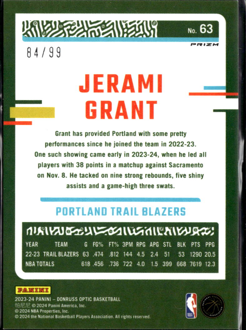 Jerami Grant 2023-24 Optic Red Prizm 84/99 Portland Trail Blazers
