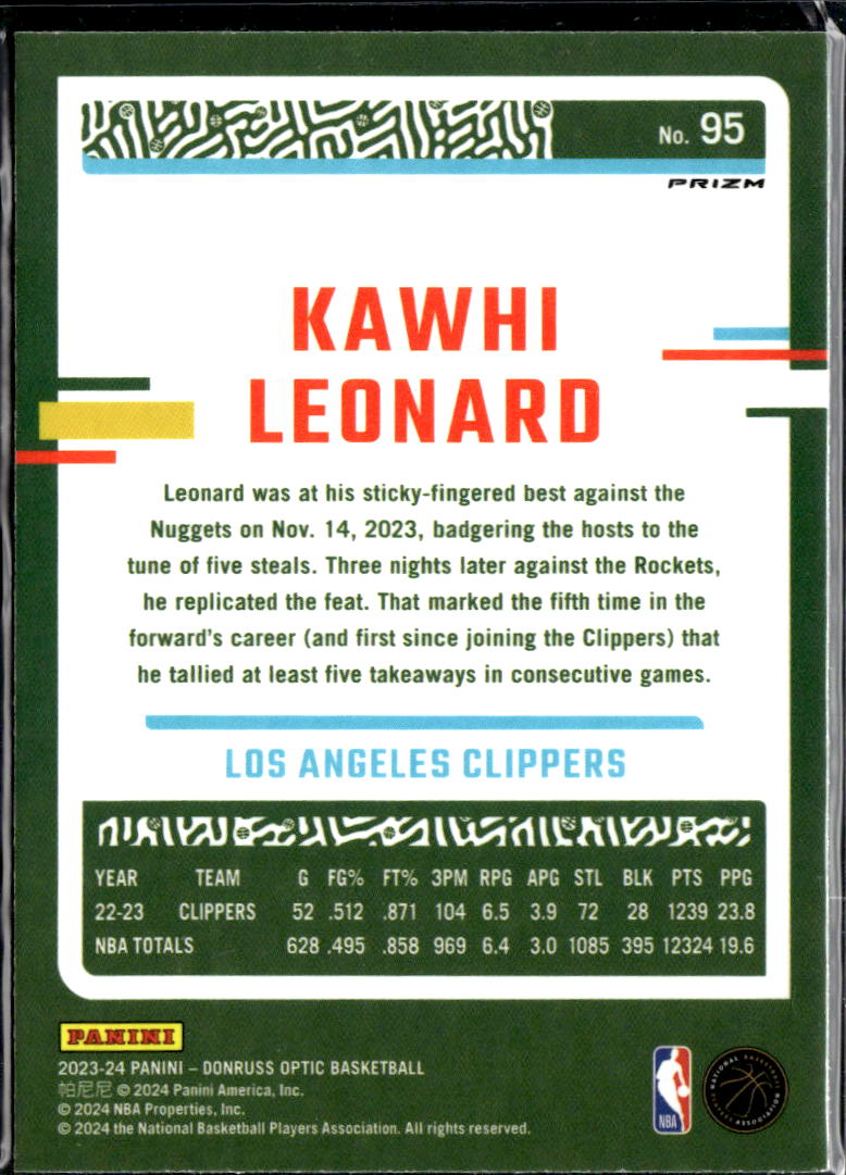 Kawhi Leonard 2023-24 Optic Red & Green Choice SSP Los Angeles Clippers