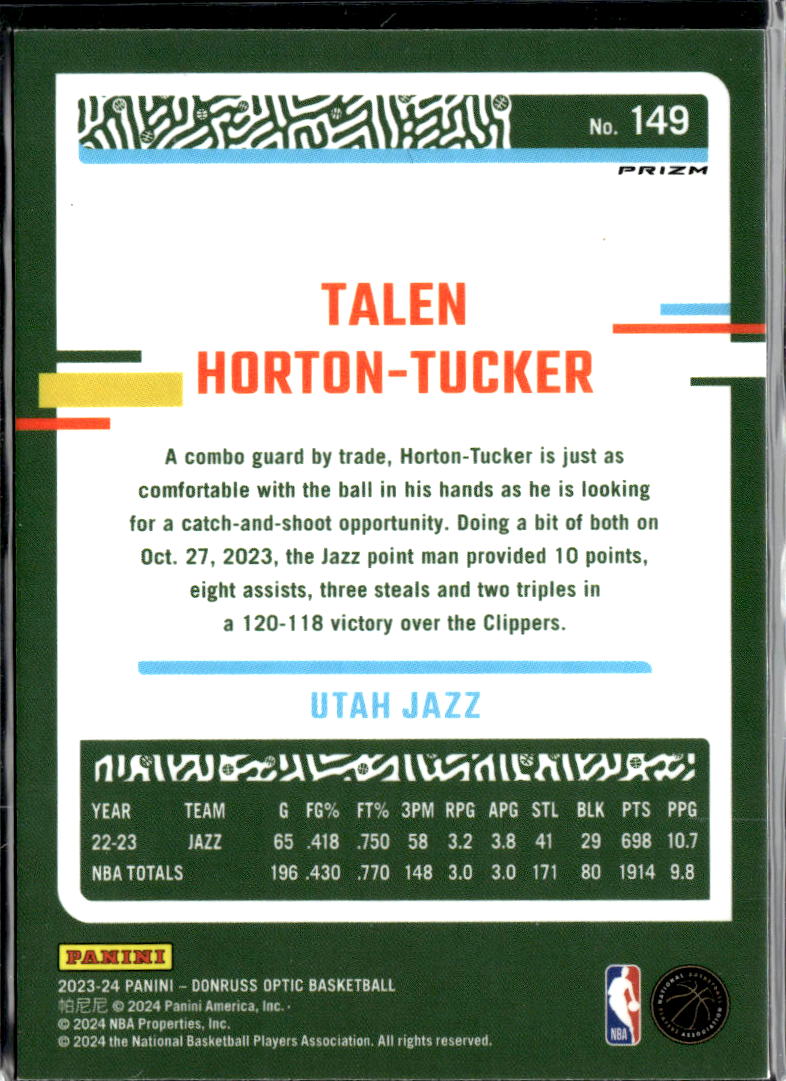 Talen Horton-Tucker 2023-24 Optic Green Dragon SSP Utah Jazz