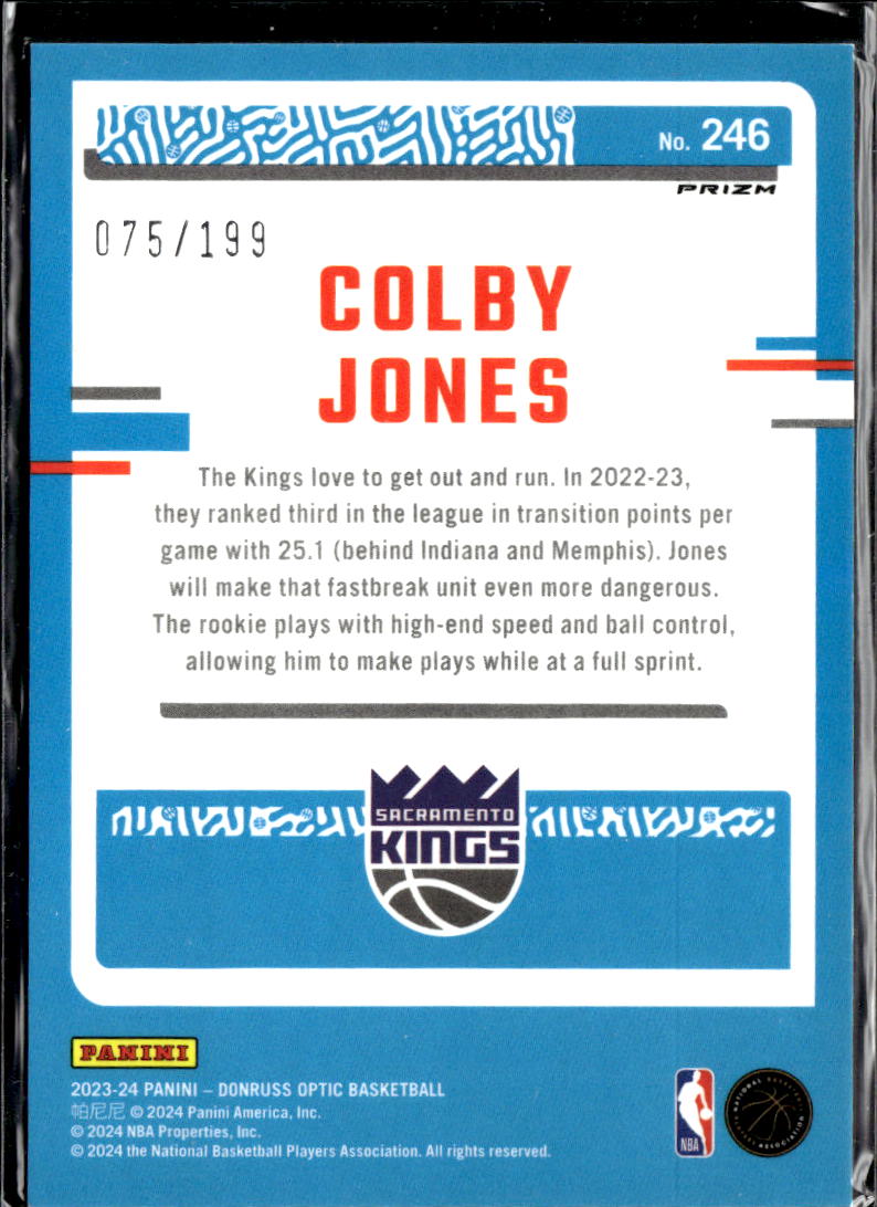 Colby Jones 2023-24 Optic Rated Rookie Orange Prizm 75/199 Sacramento Kings