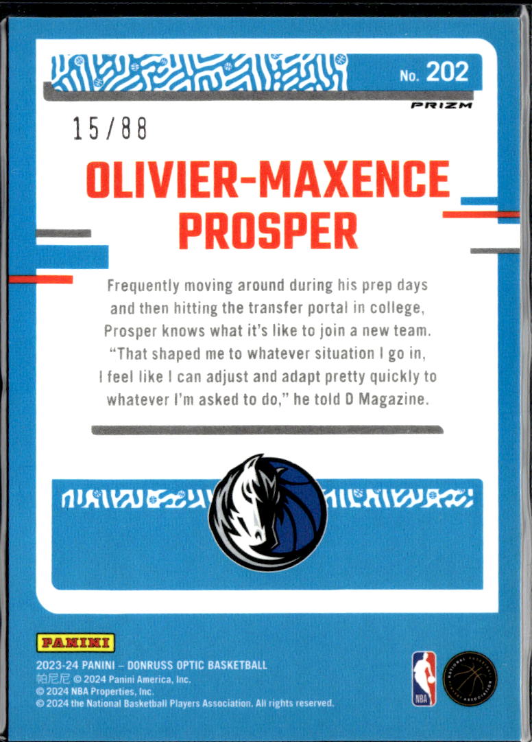 Olivier-Maxence Prosper 2023-24 Optic Rated Rookie Red Choice 15/88 Mavericks