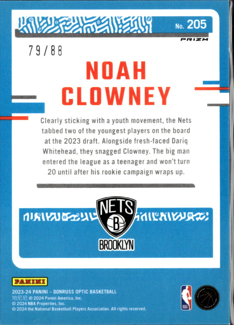 Noah Clowney 2023-24 Optic Rated Rookie Red Choice 79/88 Brooklyn Nets