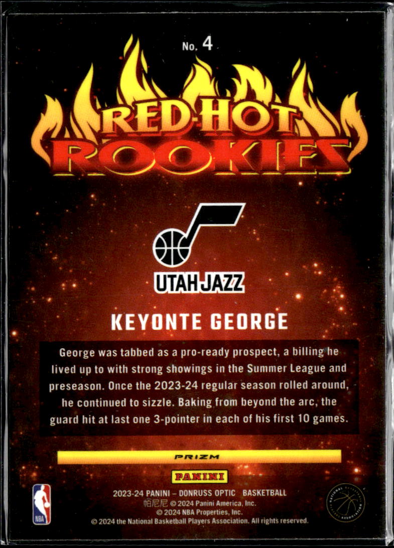 Keyonte George 2023-24 Optic Red Hot Rookies Holo RC Utah Jazz