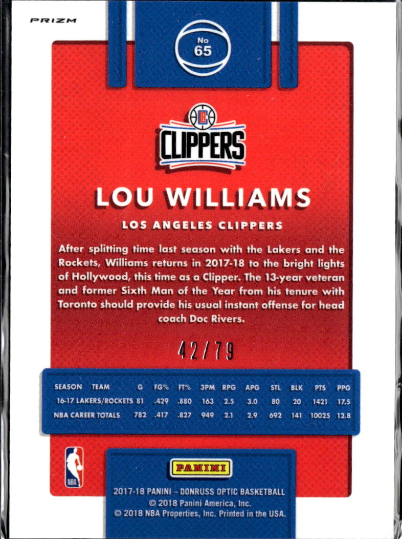 Lou Williams 2017-18 Optic Pink Velocity 42/79 Los Angeles Clippers