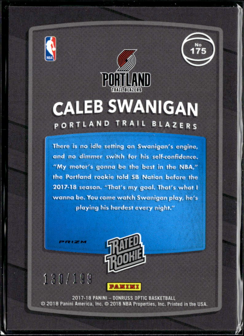 Caleb Swanigan 2017-18 Optic Orange Rated Rookie /199 Portland Trail Blazers