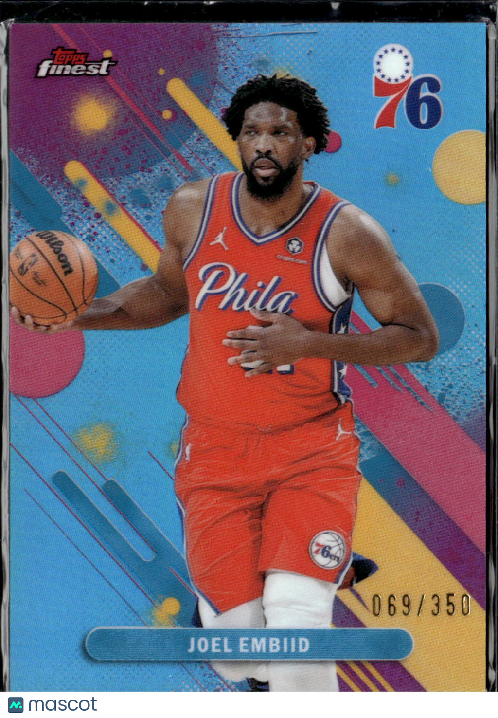 Joel Embiid 2025 Topps Finest Light Blue Refractor 69/350 Philadelphia 76ers