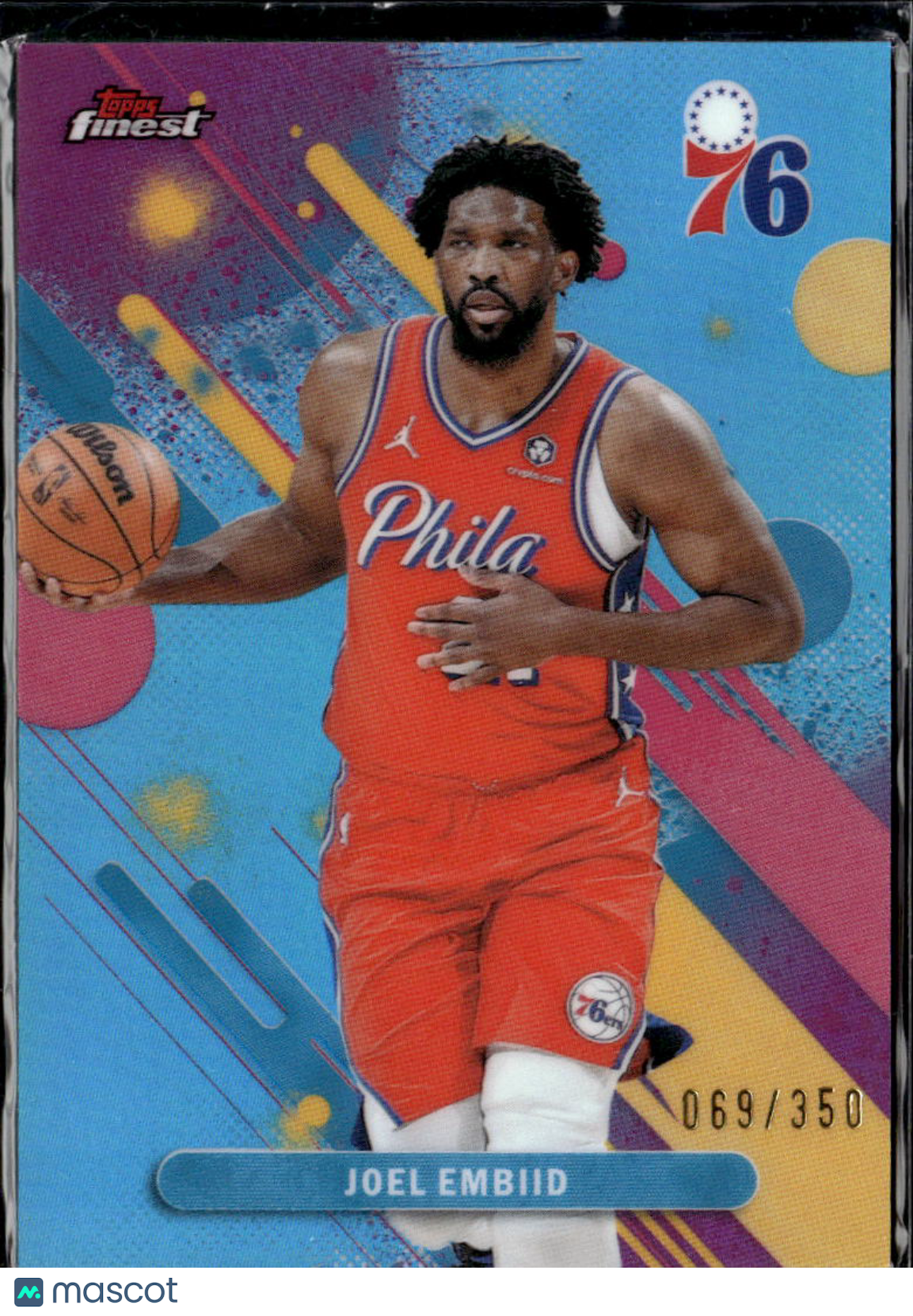 Joel Embiid 2025 Topps Finest Light Blue Refractor 69/350 Philadelphia 76ers
