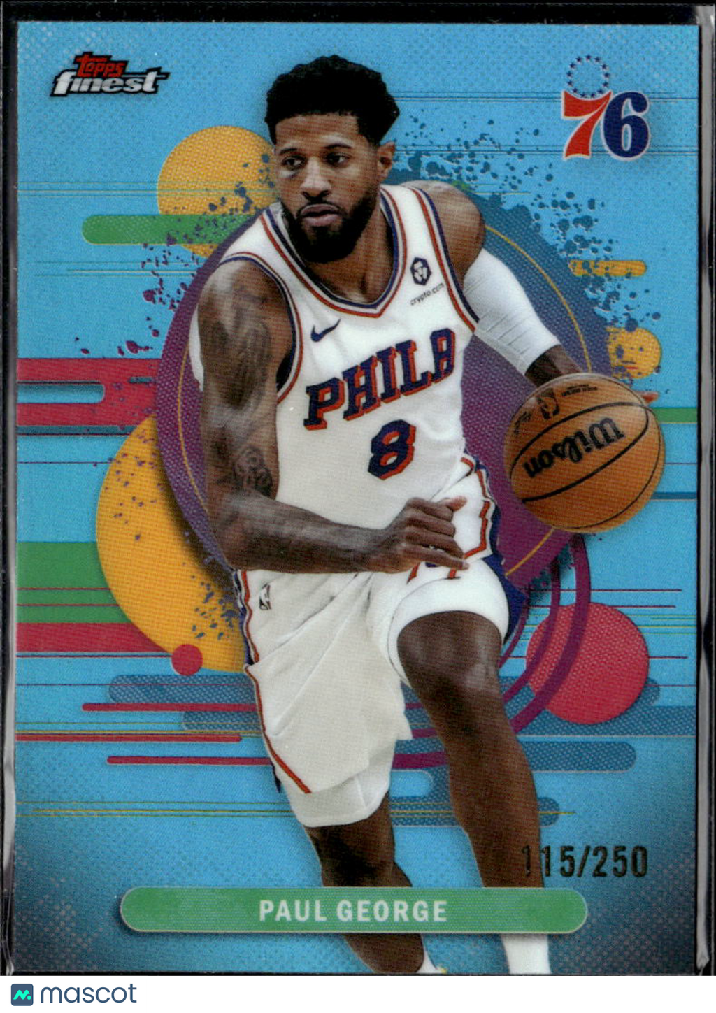 Paul George 2025 Topps Finest Light Blue Refractor /250 Philadelphia 76ers