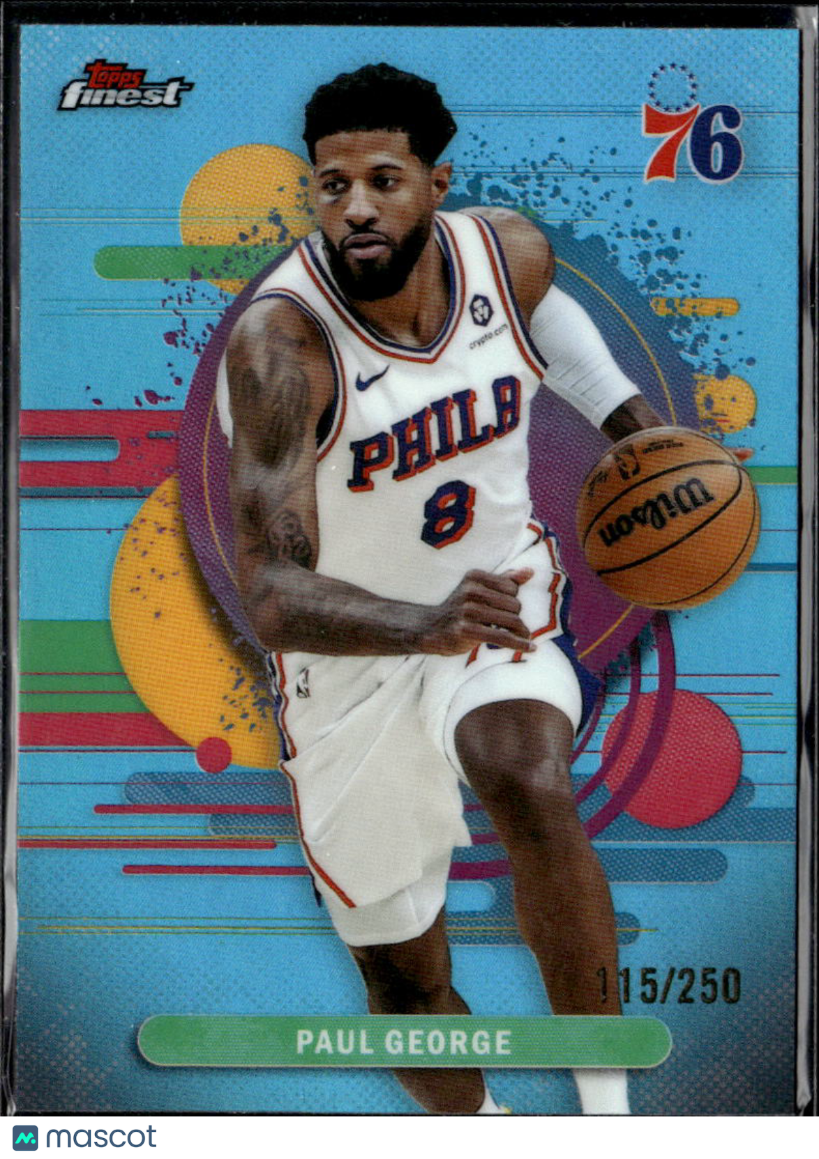 Paul George 2025 Topps Finest Light Blue Refractor /250 Philadelphia 76ers