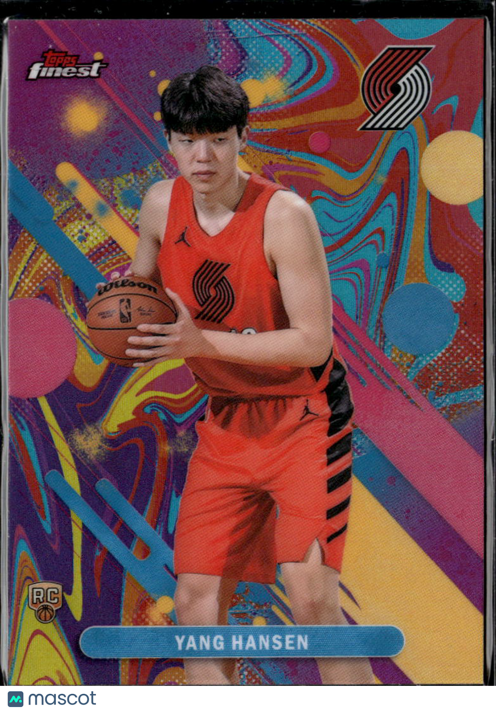 Yang Hansen 2025 Topps Finest RC Oil Spill Refractor Portland Trail Blazers