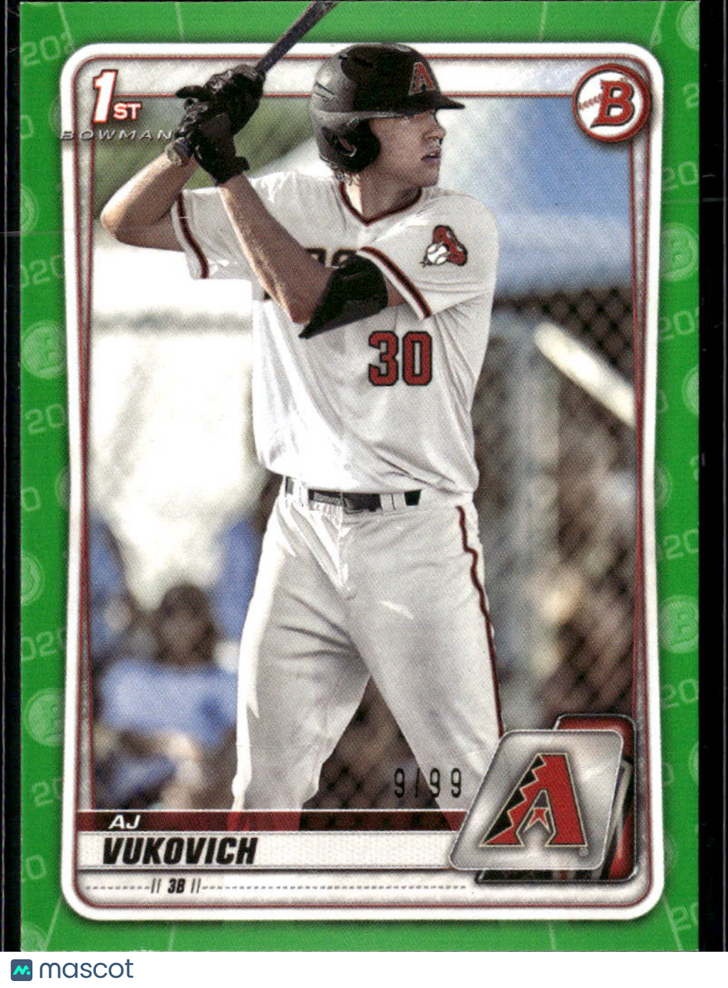 AJ Vukovich 2020 Bowman Draft 1st Green Paper 9/99 Arizona Diamondbacks
