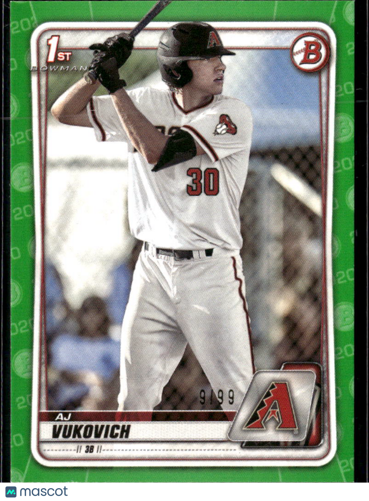 AJ Vukovich 2020 Bowman Draft 1st Green Paper 9/99 Arizona Diamondbacks