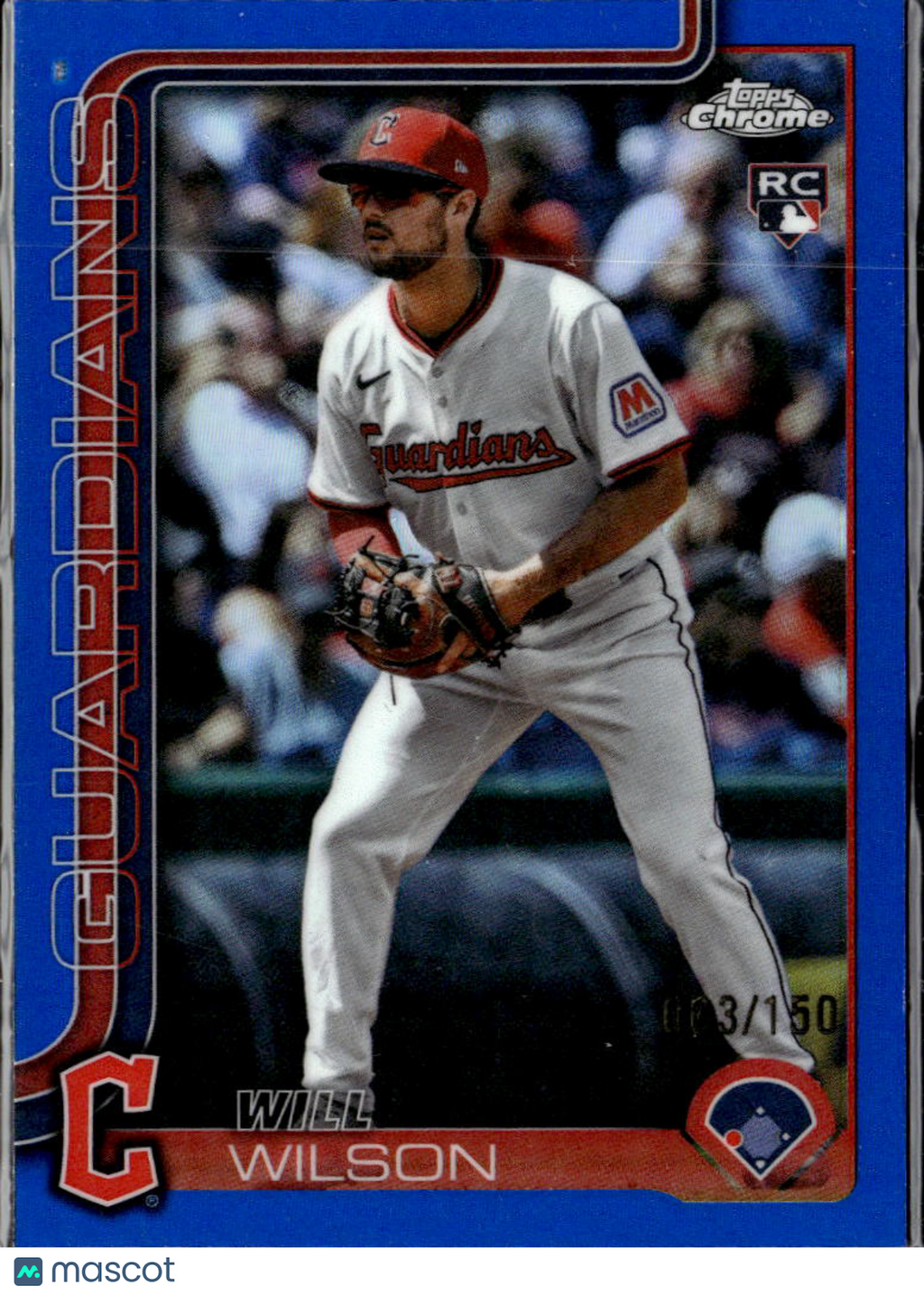 Will Wilson 2025 Topps Chrome RC Blue Refractor 63/150 Cleveland Guardians