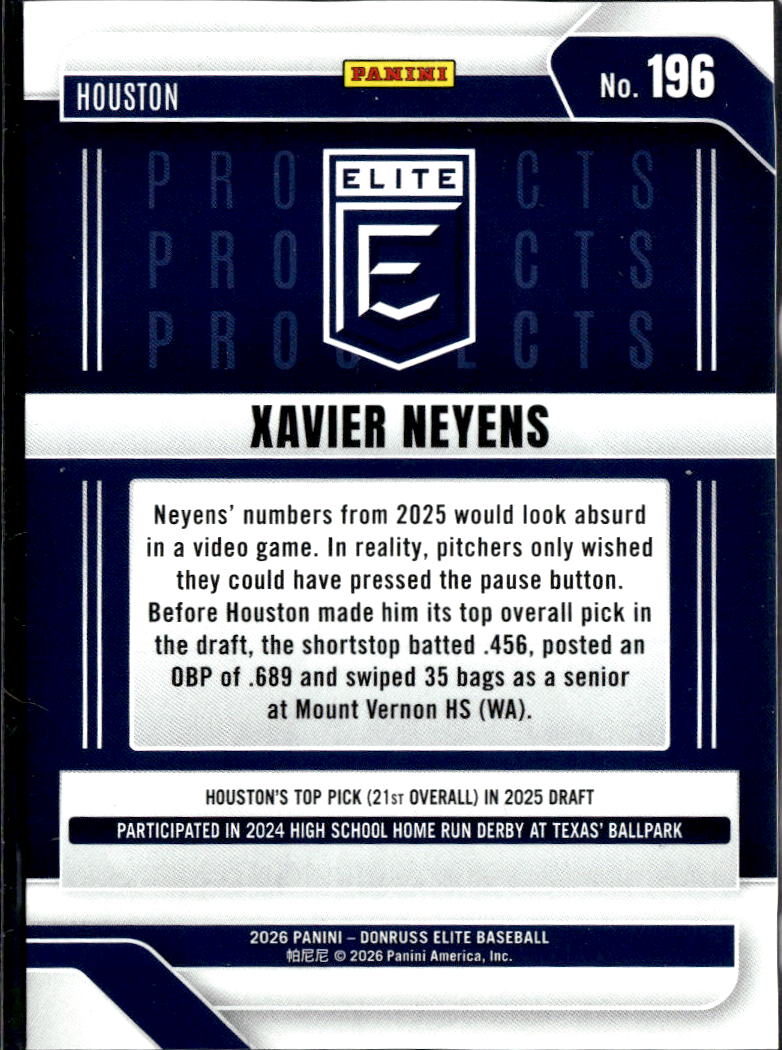 Xavier Neyens 2026 Panini Donruss Elite Blue 177/199 Houston Astros