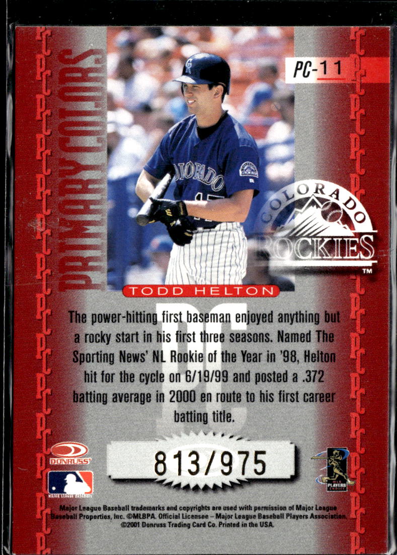 Todd Helton 2001 Donruss Elite Primary Colors /975 Colorado Rockies