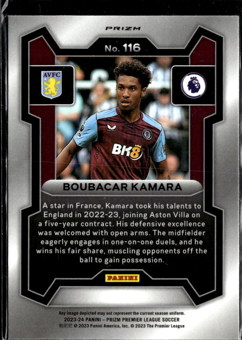 Boubacar Kamara 2023 Prizm Premier League Black White Checkerboard Aston Villa