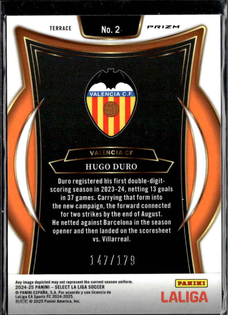 Hugo Duro 2025 Panini Select La Liga Purple Mojo /179 Valencia CF