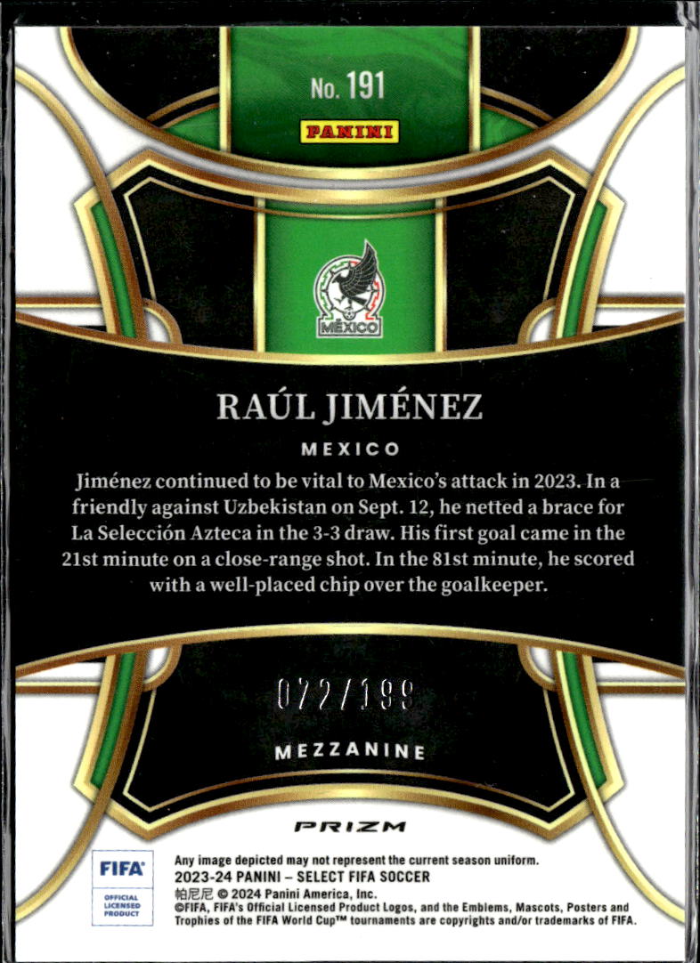 Raul Jimenez 2024 Select FIFA Soccer Mezzanine Pink /199 Mexico
