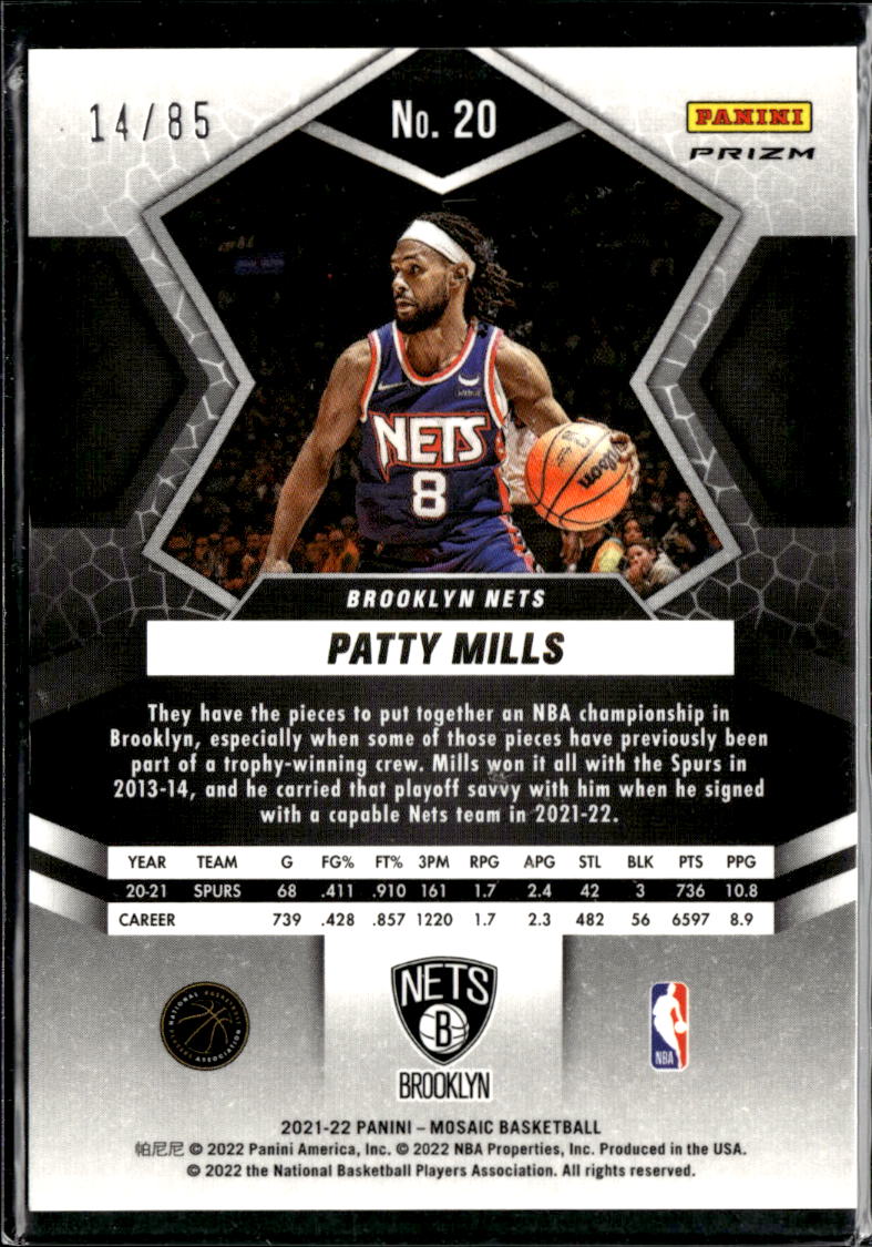 Patty Mills 2022 Mosaic Basketball Blue Disco Prizm 14/85 Brooklyn Nets