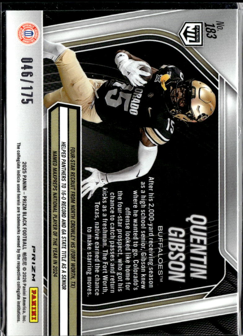 Quentin Gibson 2025 Prizm Black White Prizm RC /175 Colorado Buffaloes