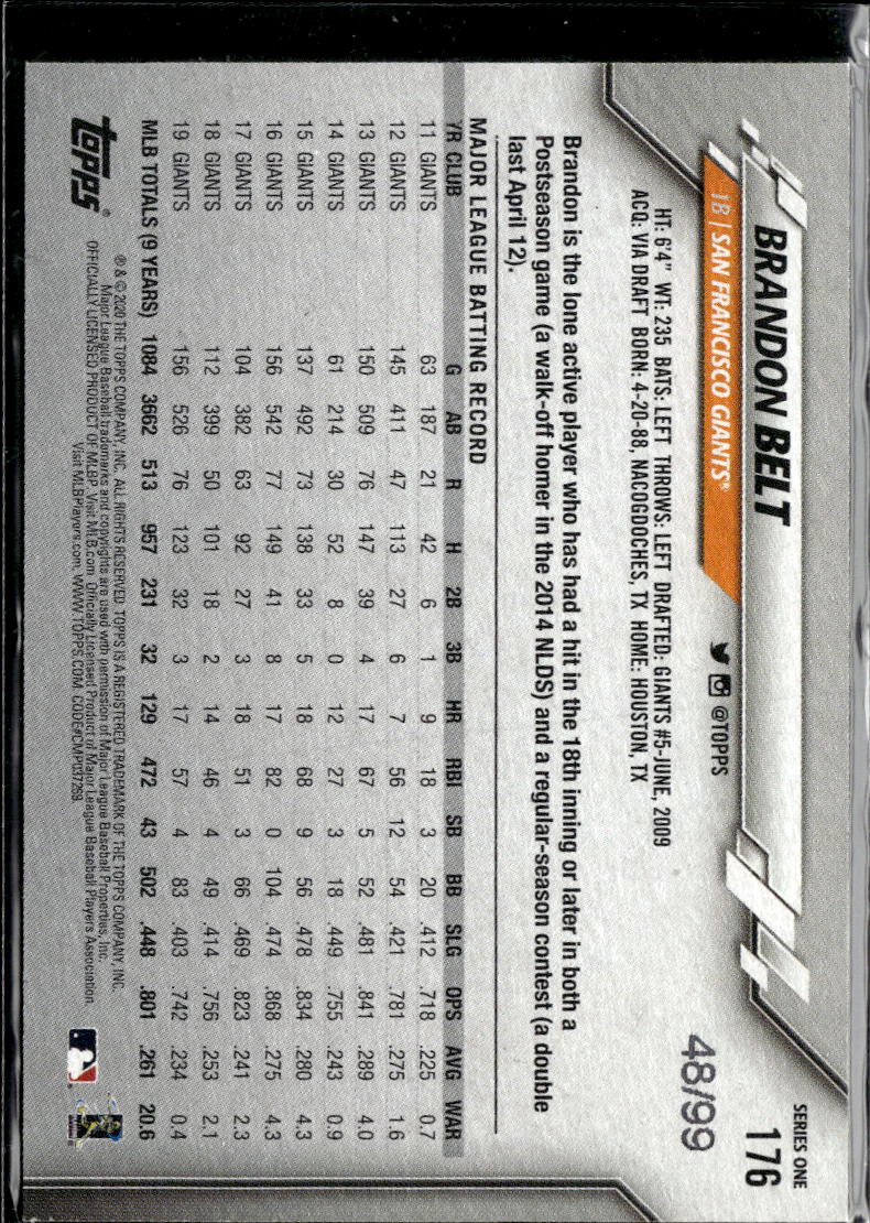 Brandon Belt 2020 Topps Vintage Stock 48/99 San Francisco Giants