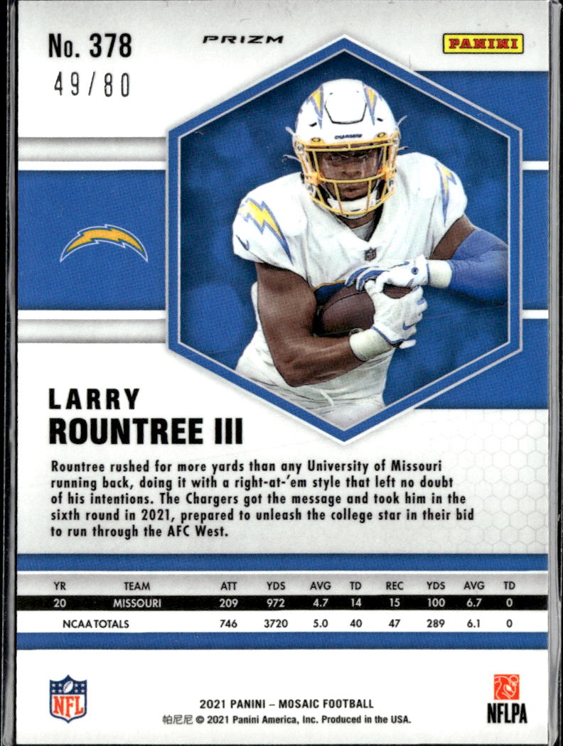 Larry Rountree III 2021 Mosaic Football RC Red Yellow /80 Los Angeles Chargers