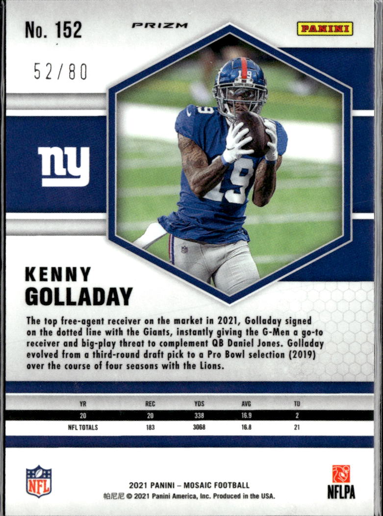 Kenny Golladay 2021 Mosaic Red Yellow /80 New York Giants