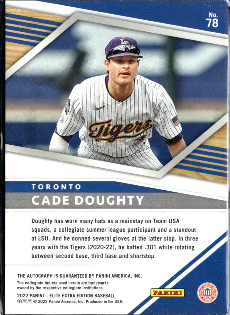 Cade Doughty 2022 Elite Extra Edition Auto Autograph Toronto Blue Jays