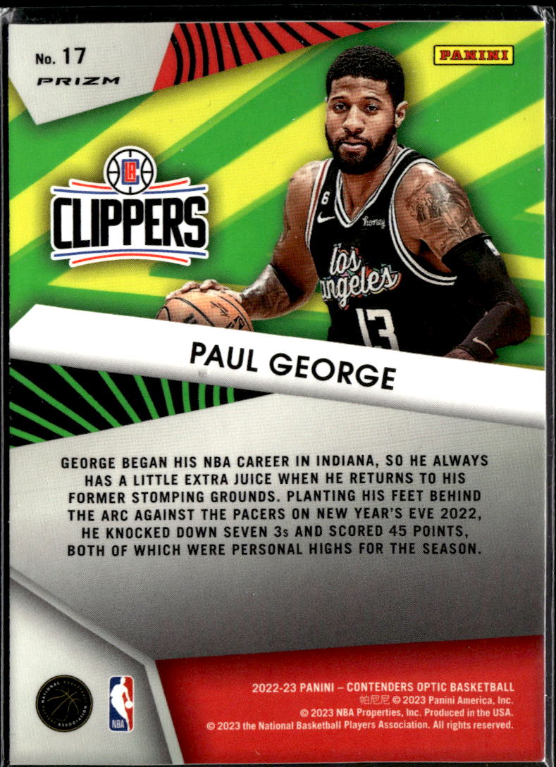 Paul George 2023 Contenders Optic Illusion Red Ice Los Angeles Clippers