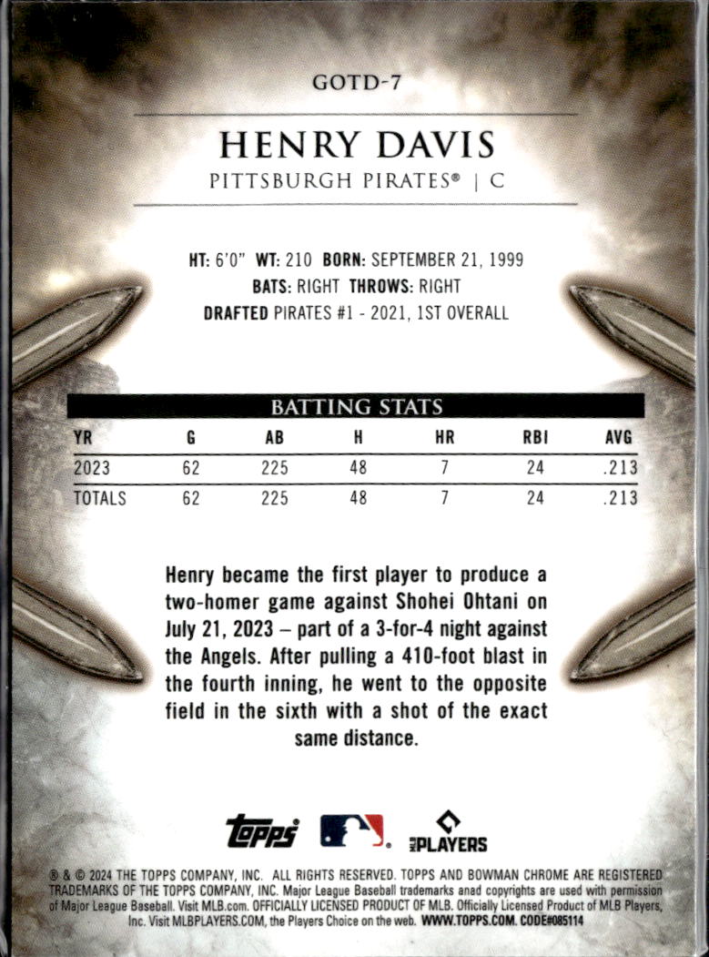 Henry Davis 2023 Bowman Chrome Gladiators of the Diamond RC /150 Pirates