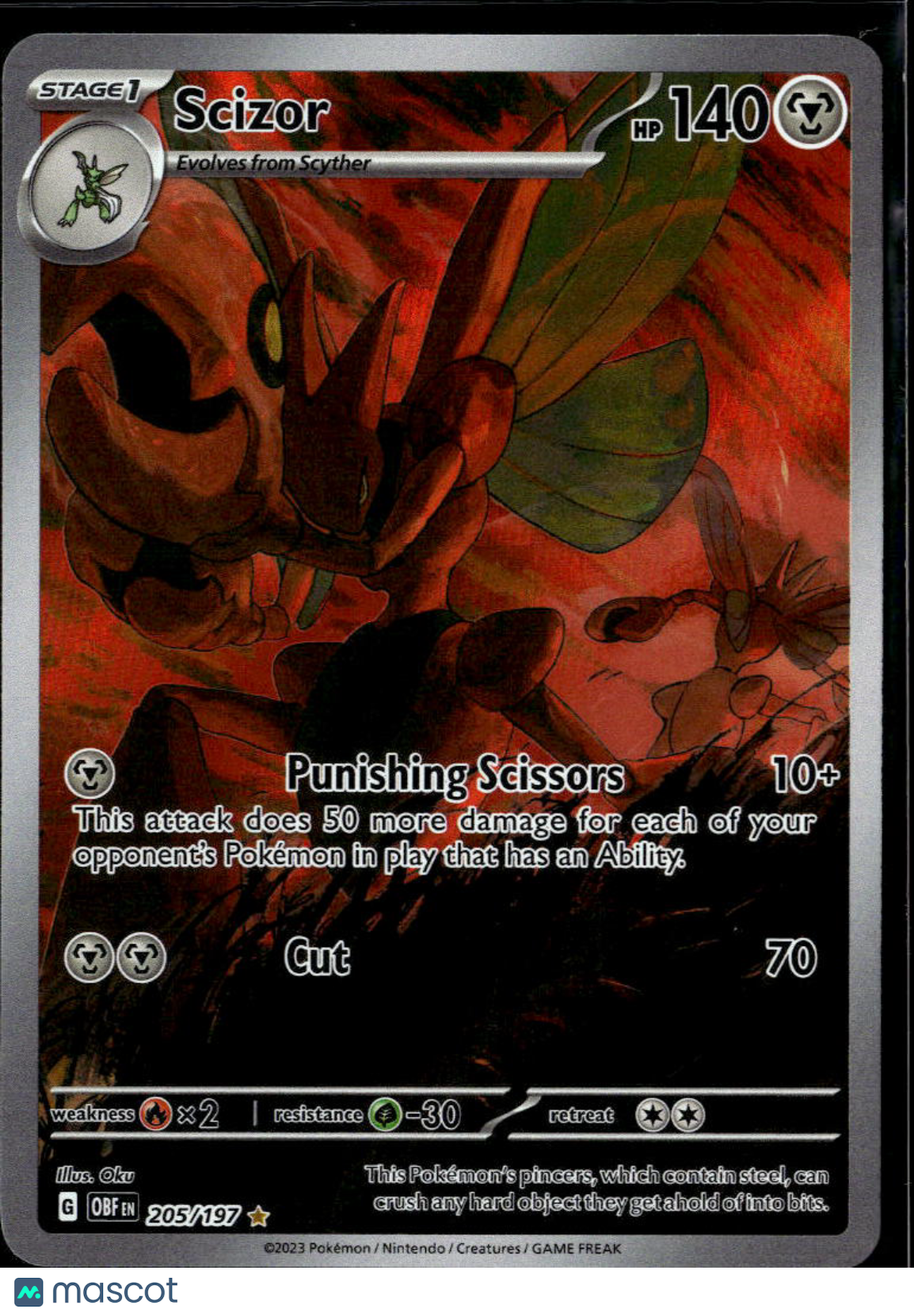 Scizor 2023 Obsidian Flames Holo Secret Rare #205/197