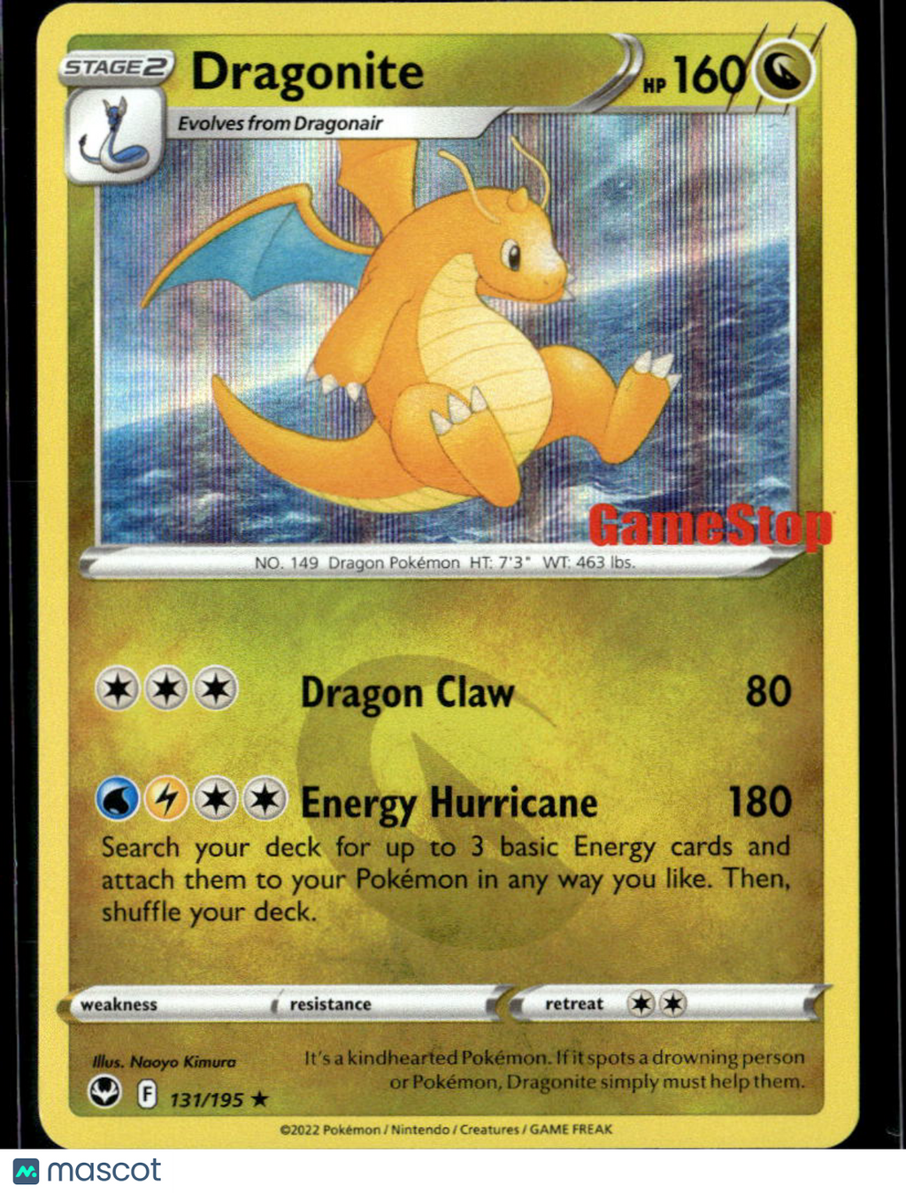 Dragonite 2022 Lost Origin Game Stop stamp #131/195