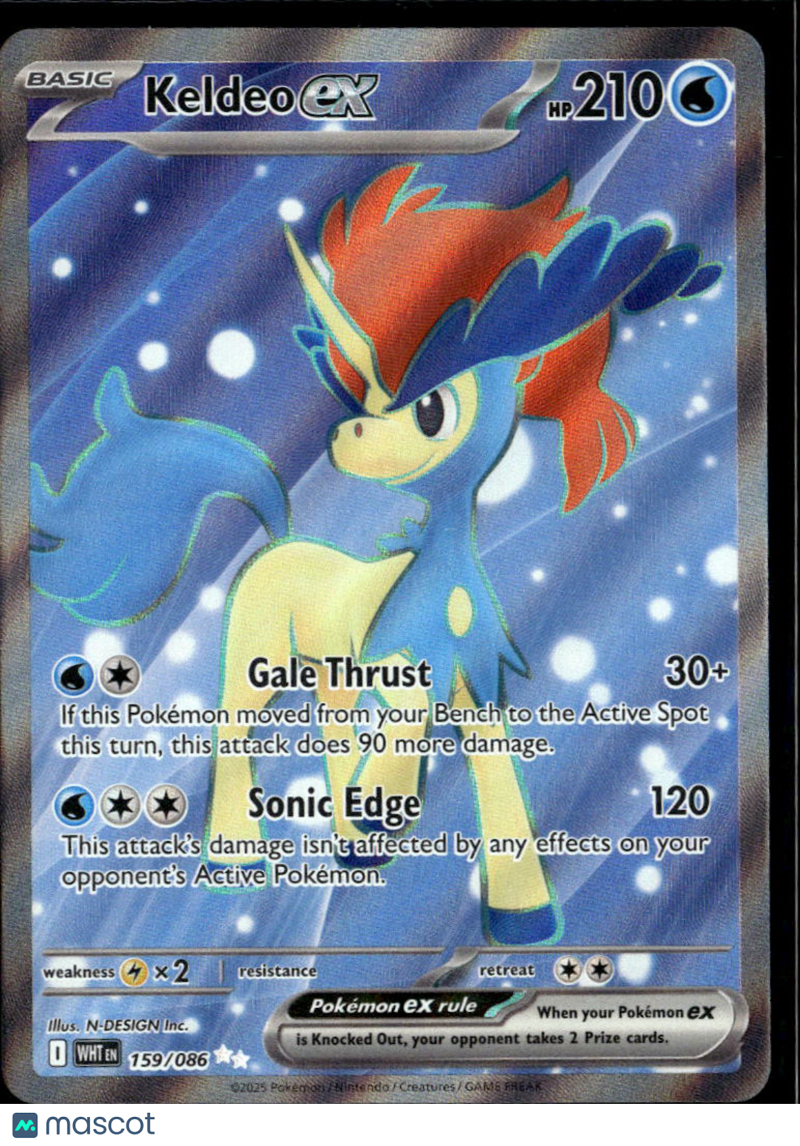 Keldeo EX 2025 White Flare Holo Secret Rare SR FA #159/86