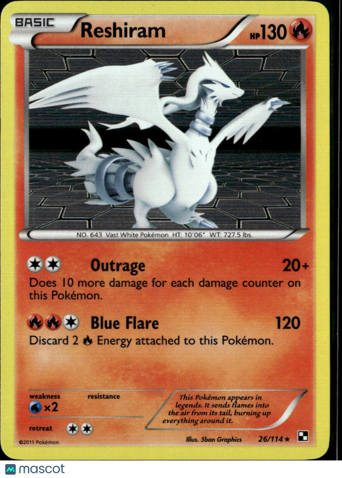 Reshiram 2011 Black & White Holo Rare #26/114