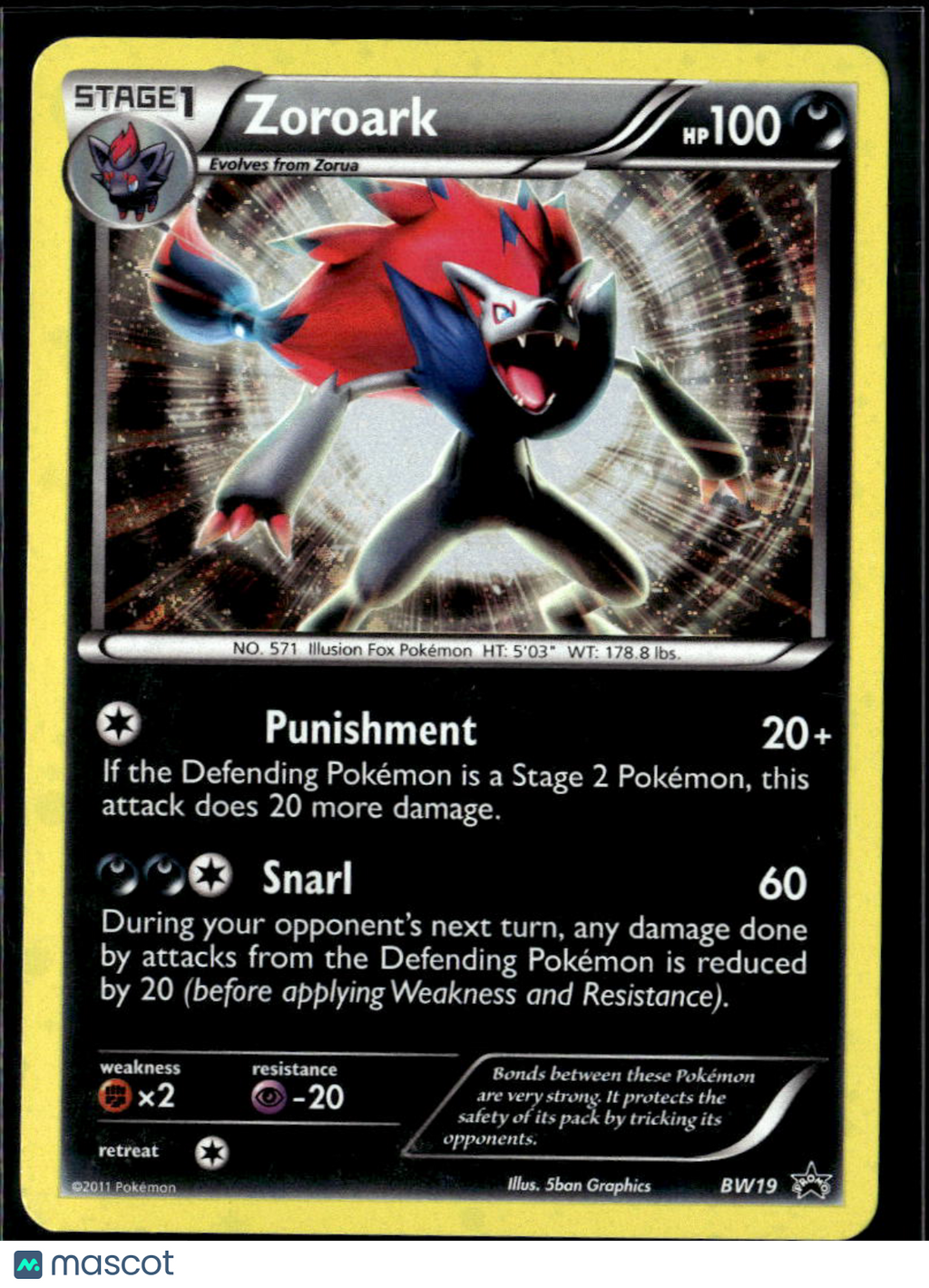 Zoroark 2011 Black & White Holo Black Star Promo #BW19