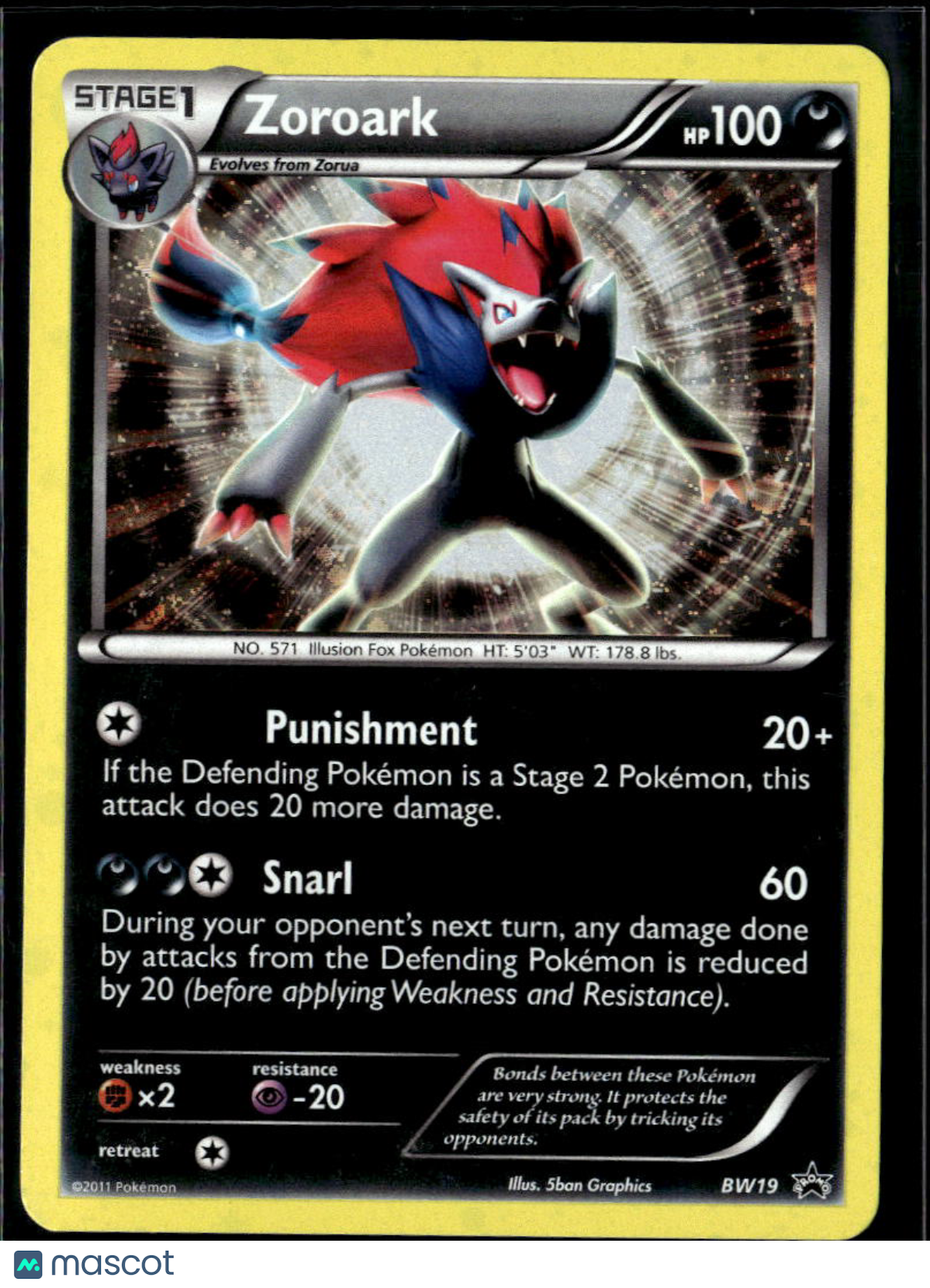 Zoroark 2011 Black & White Holo Black Star Promo #BW19