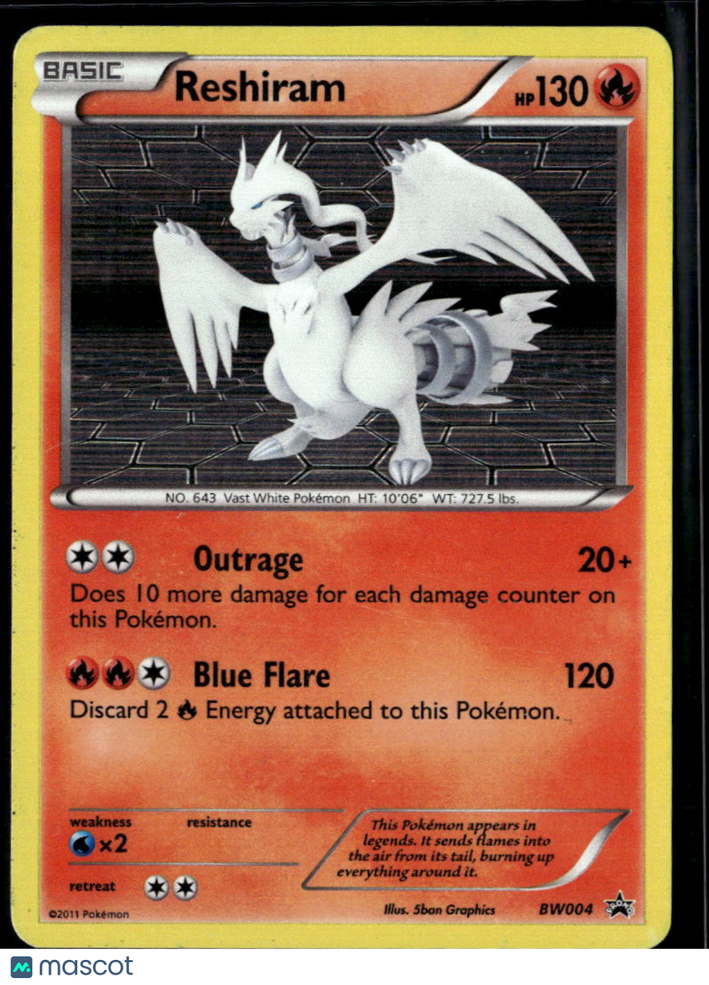 Reshiram 2011 Black & White Holo Black Star Promo #BW04