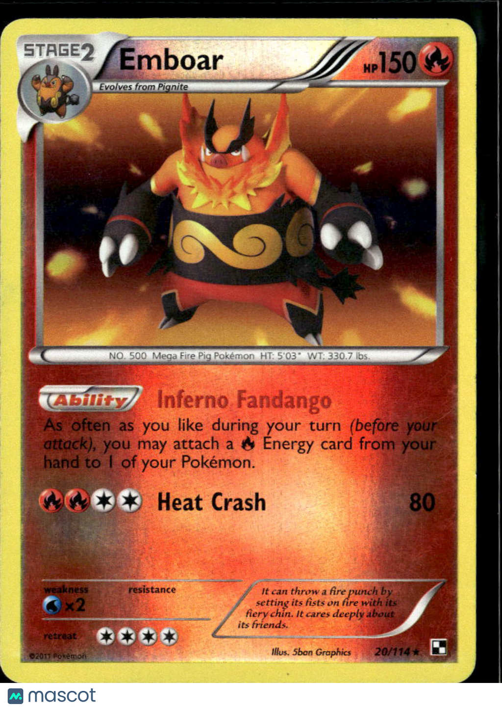 Emboar 2011 Black & White Reverse Holo Rare #20/114