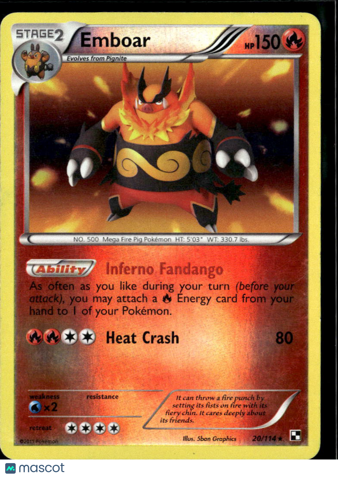 Emboar 2011 Black & White Reverse Holo Rare #20/114