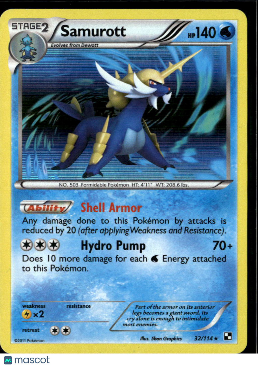 Samurott 2011 Black & White Holo Rare #32/114