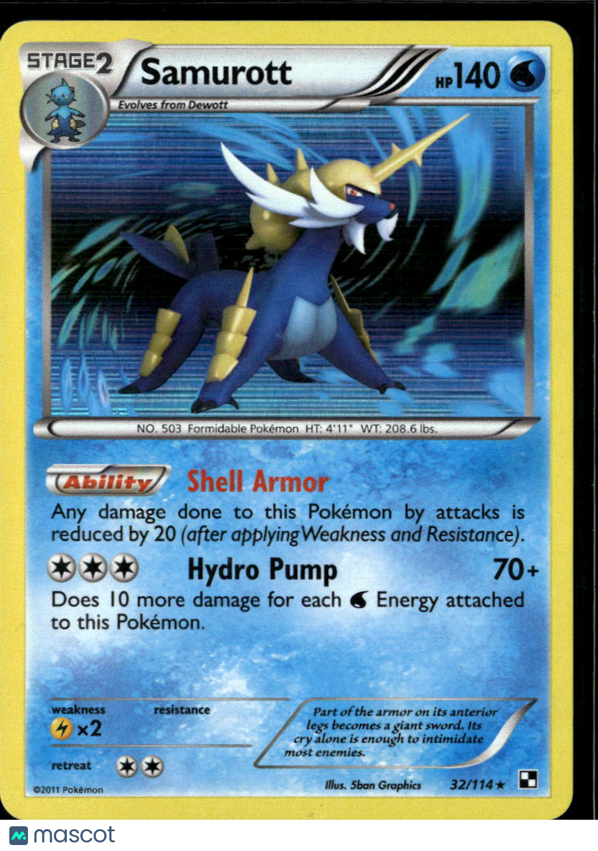 Samurott 2011 Black & White Holo Rare #32/114