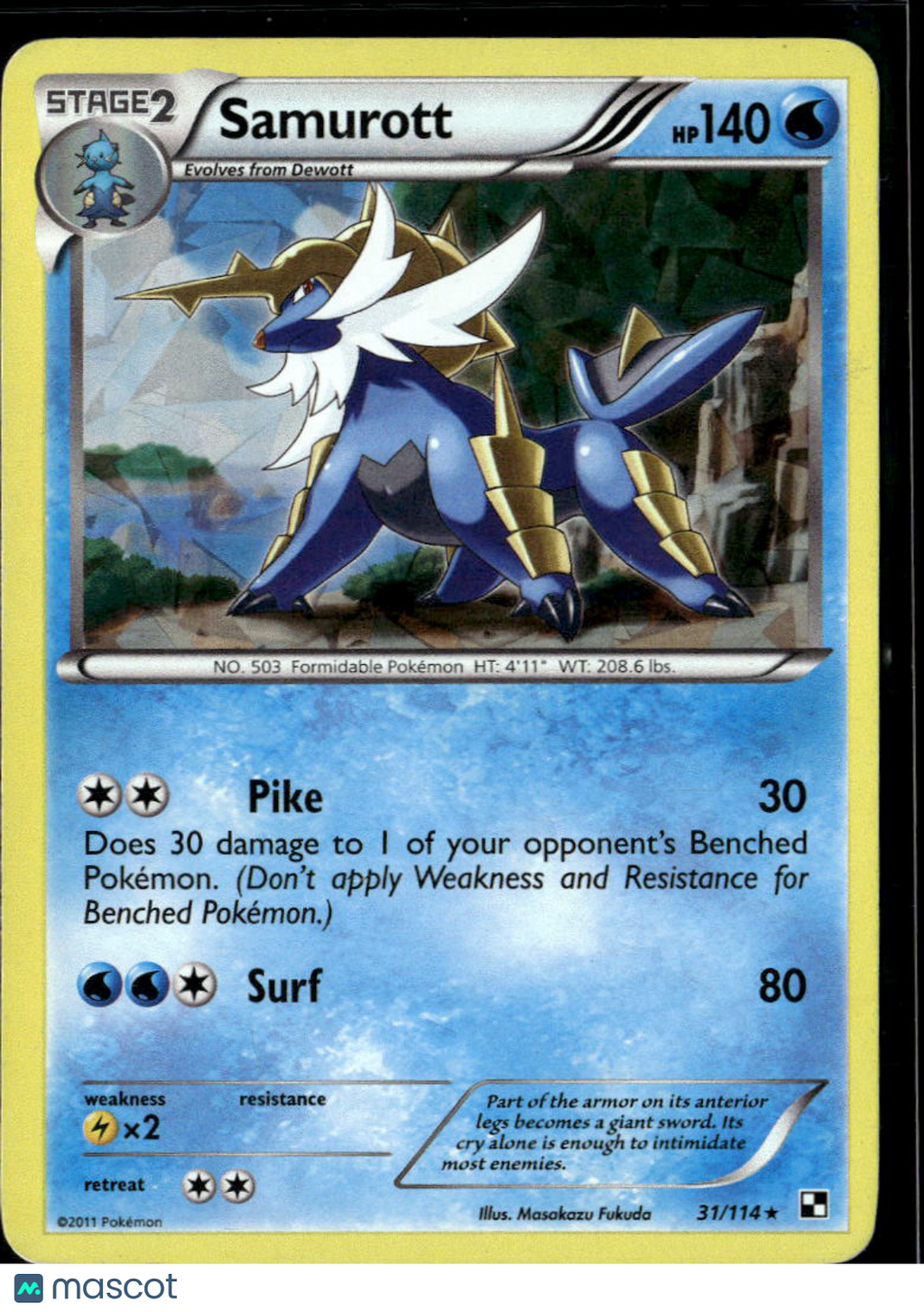 Samurott 2011 Black & White Rare #31/114