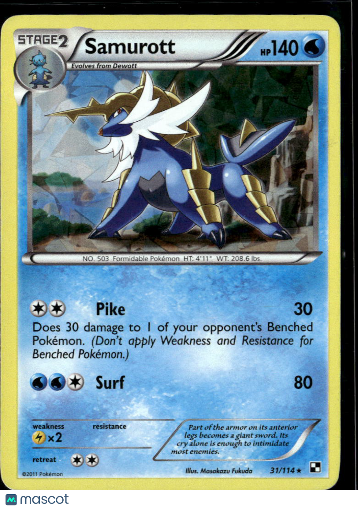 Samurott 2011 Black & White Rare #31/114