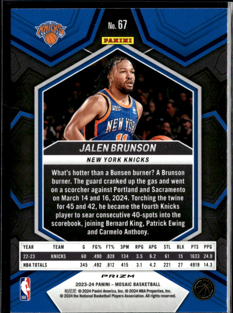 Jalen Brunson 2023-24 Mosaic Genesis Prizm SSP SHORTPRINT New York Knicks