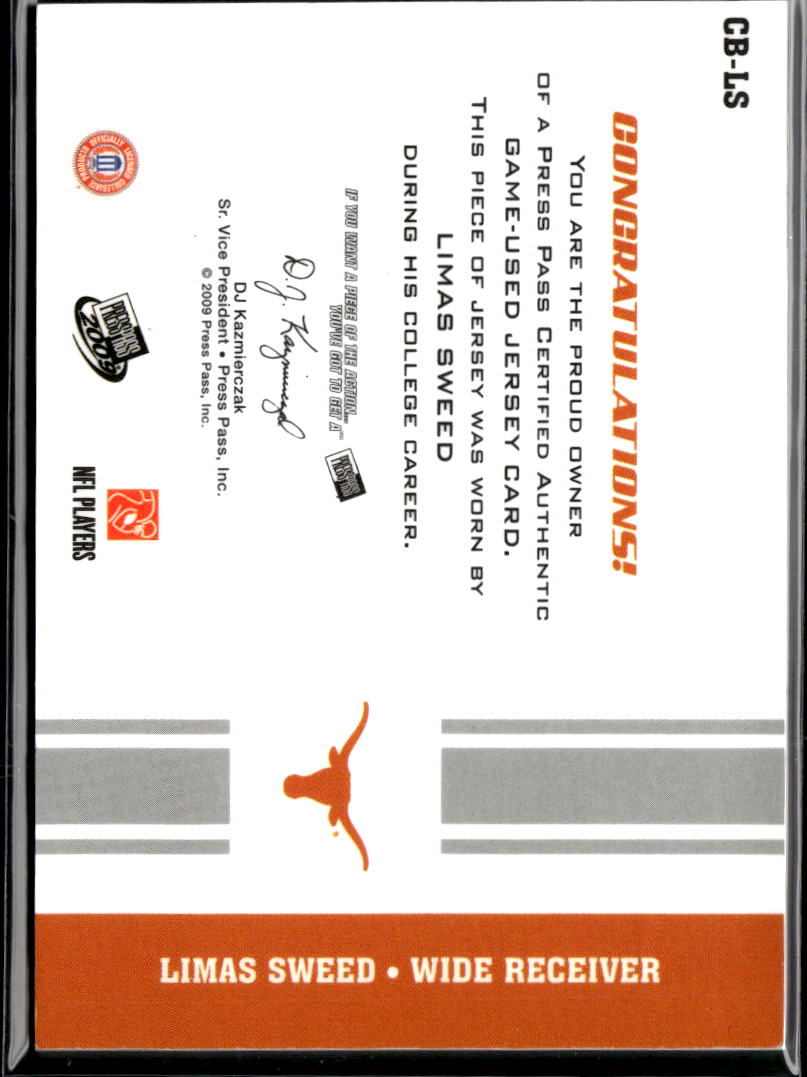 Limas Sweed 2009 Press Pass Game Worn Jersey Patch RC 20/25 Texas Longhorns