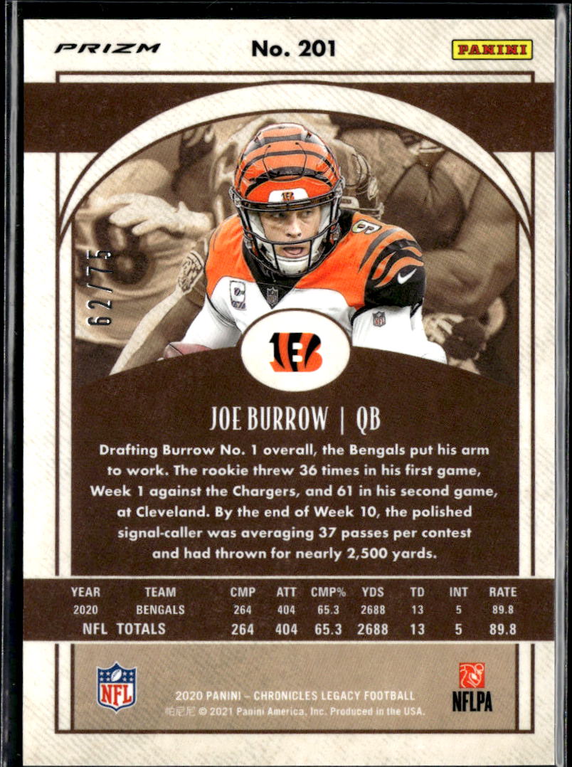 Joe Burrow 2020 Legacy Orange Rookie RC 62/75 Cincinnati Bengals