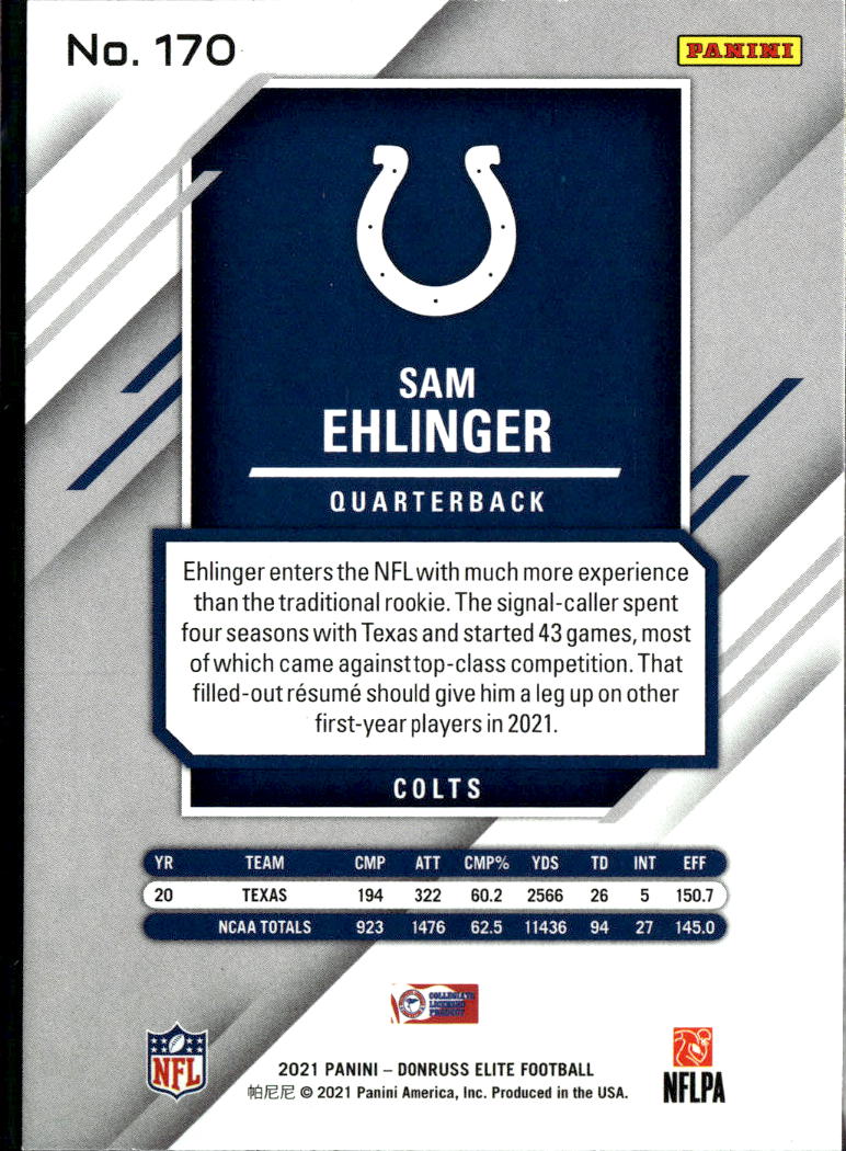 Sam Ehlinger 2021 Elite Razzle Dazzle SSP Rookie RC Texas Longhorns Colts